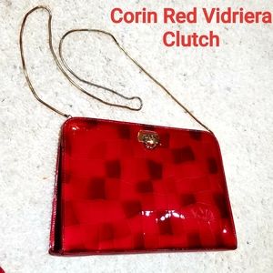 Red Patent Croc Clutch